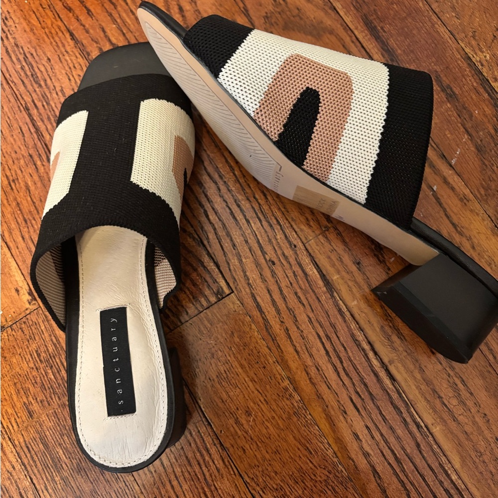 Sanctuary Black and Cream Mules